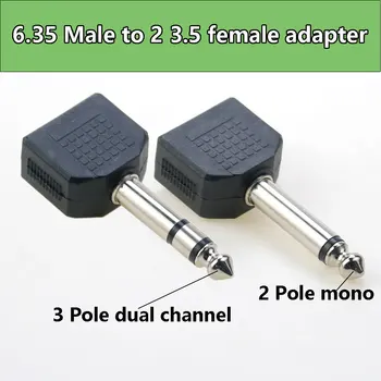 2Pole Mono/3pole dual channel Kištukas Jack Audio Adapter 6.35 Vyrų Dvigubai 3.5 Moterų stereo Ausinių Mic Y Splitter Jungtis