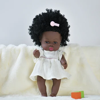 35cm Modeliavimas Baby Doll, Afrikos Amerikos Atgimsta Tikroviška Black Pilnas Silikono Baby Doll Mergina Žaislai Tikroviškos Soft Vaikams Dovanos