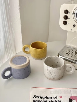 Korėjos Stiliaus Dažų Splash Keramikos Puodelis Pieno Kavos Puodelio Pusryčiai Taurės Didelės vertės Moterų Geriamojo Taurės Nereguliarus Didelių Ausų Taurė