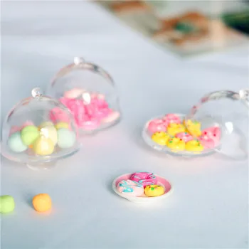 Lėlių Spurga Miniatiūriniai Elementai Macaron Maisto Skaidraus Plastiko Torto Padėklo Cake Shop Desertas Lėlės Namas, Virtuvės Reikmenys
