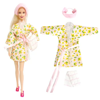 NK 1 Komplektas Princesė Atsitiktinis Citrinų Vonia Rankšluostį Pižamą+Headstyle Mados Šalis Drabužius Barbie Lėlės Priedai Mergina Dovana Žaislas
